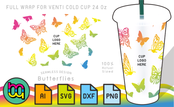 A Designer's Review: 24oz Cold Cup Butterfly Graphics for Print Templates