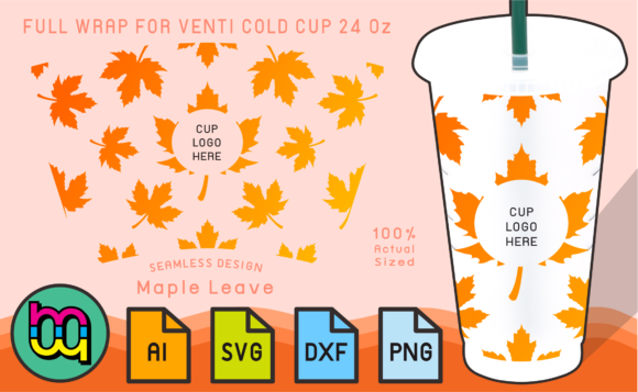 A Full Wrap Maple Leaf Tumbler Graphic for Seasonal Print Templates