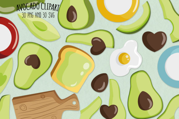 Avocado SVG Clipart Set of 30: Handmade Graphics & Illustrations