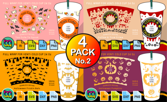 Halloween Cup Wrap Graphics for Print Templates and Festive Crafts