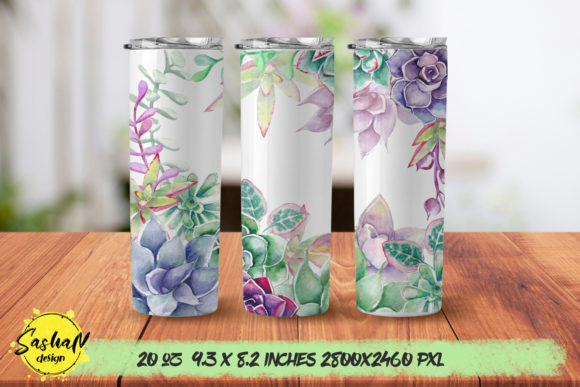 Watercolor Succulents Tumbler Wrap for Embroidered Projects